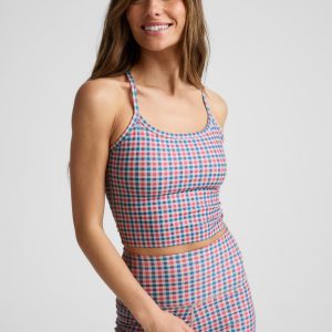 Sunwashed Gingham SoftMark Slim Racerback High Cropped Tank